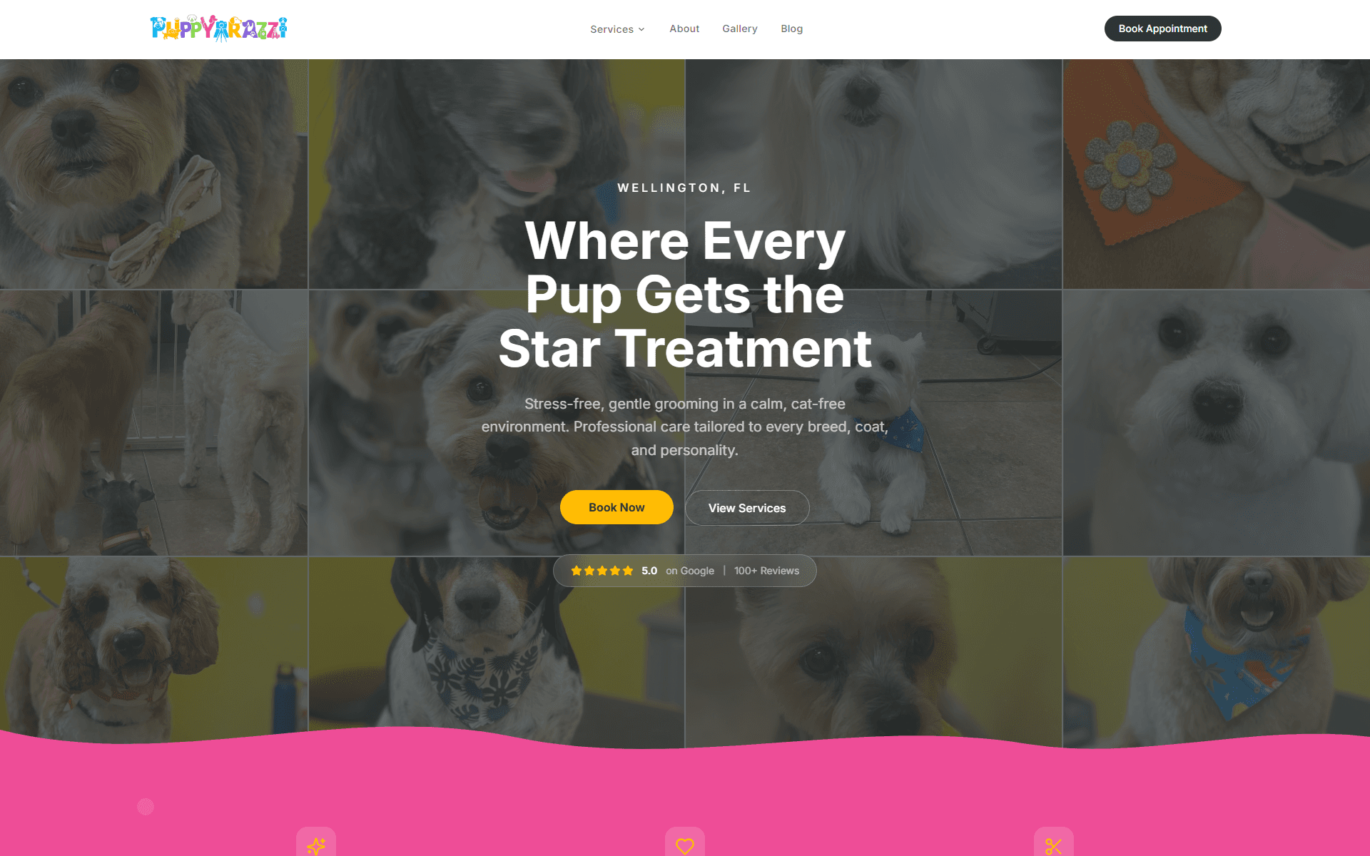 Puppyarazzi homepage desktop screenshot for the VibeLeak trust cleanup case study.